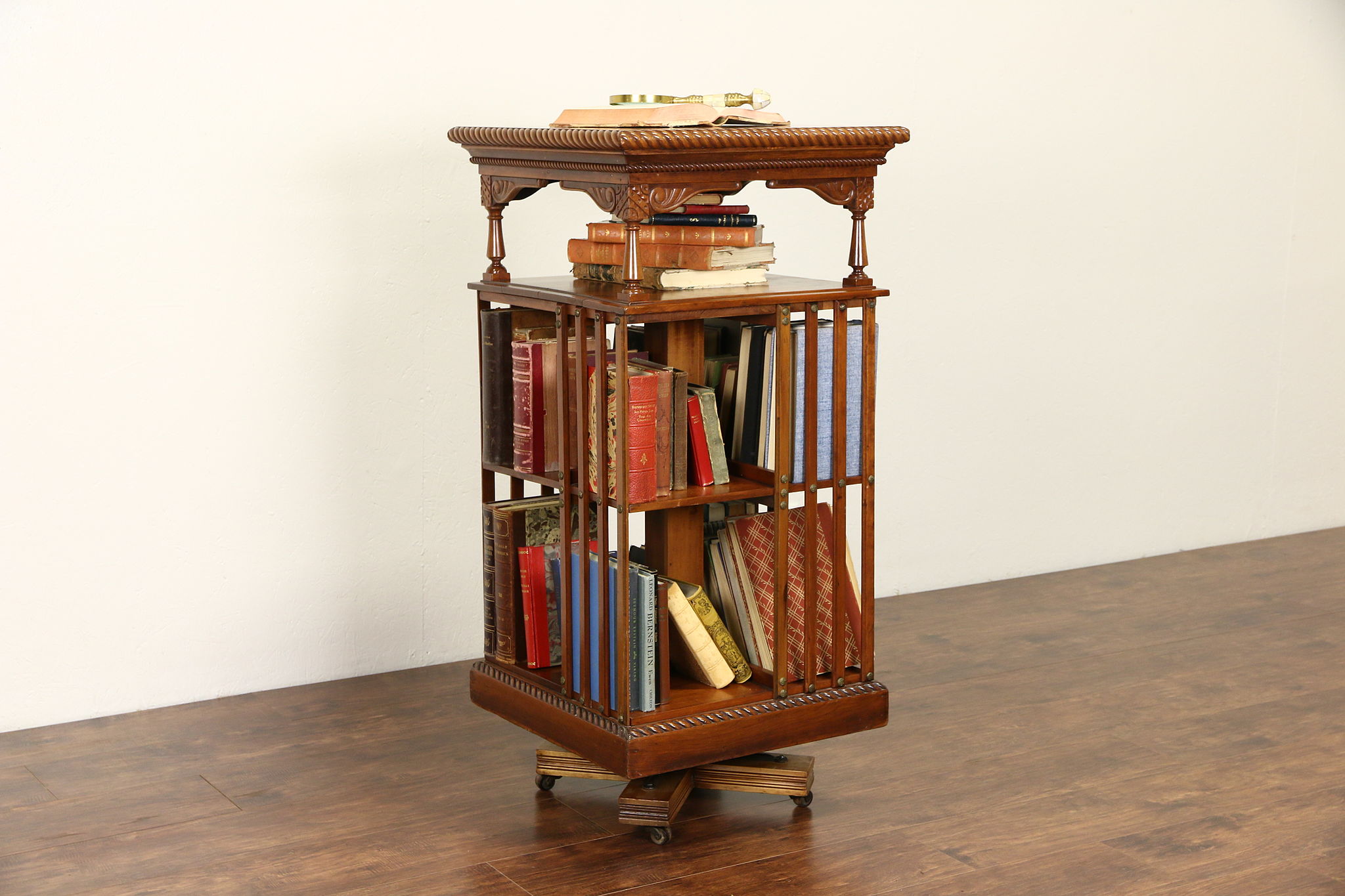 Victorian Eastlake 1880 Antique Spinning Revolving Cherry Bookcase