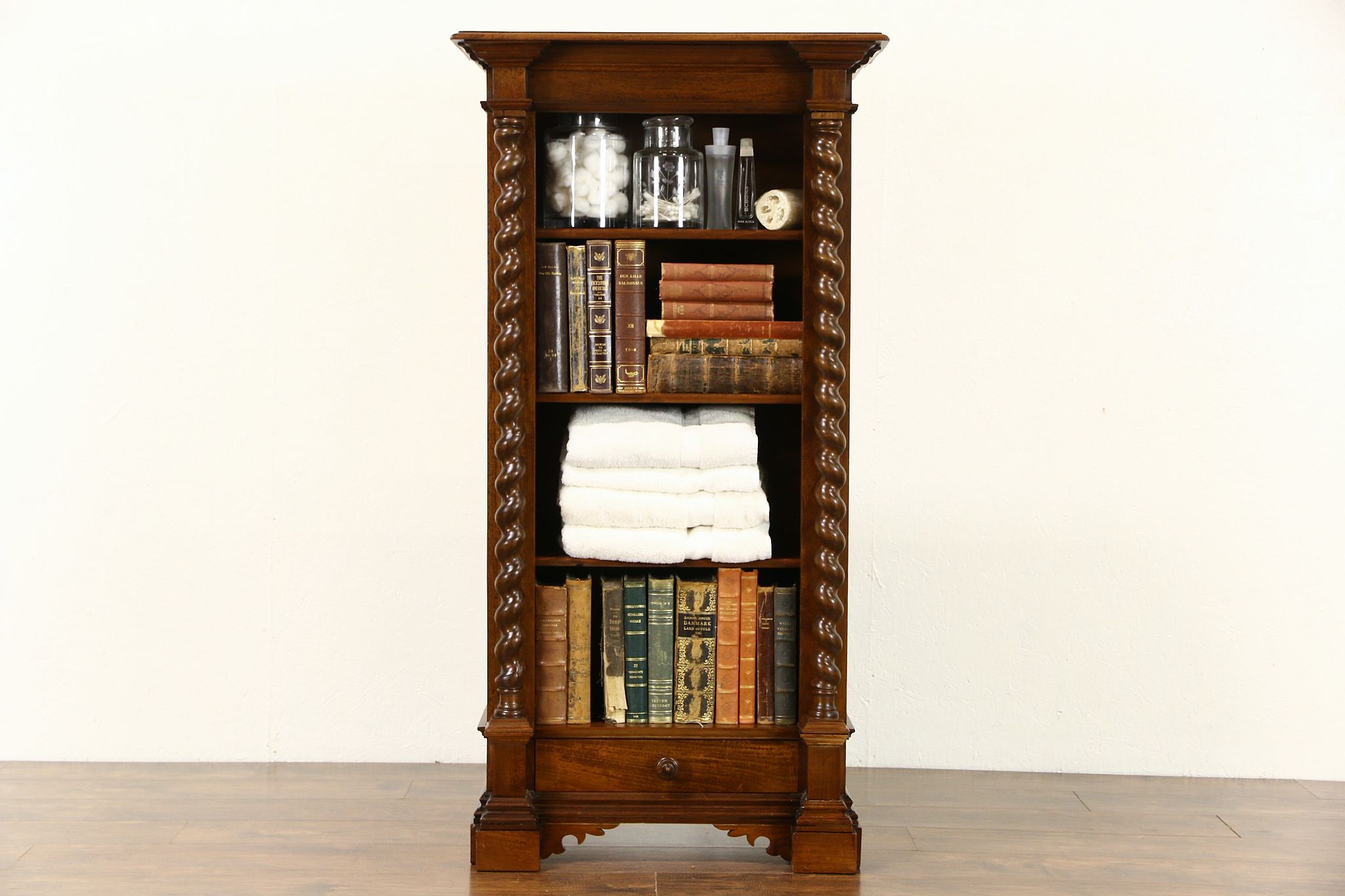 Italian 1900 Antique Bookcase or Bathroom Cabinet, Spiral Columns