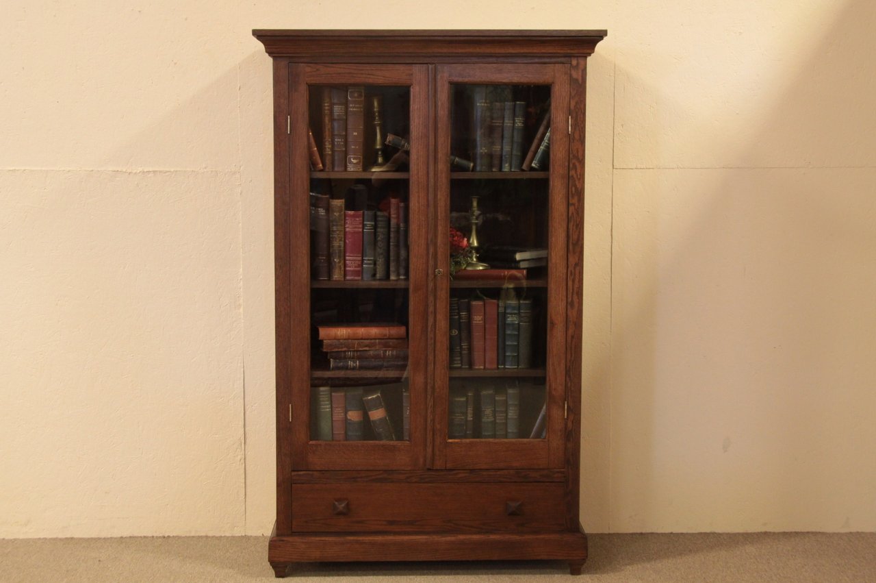 Arts & Crafts Mission Oak Bookcase, Glass Doors