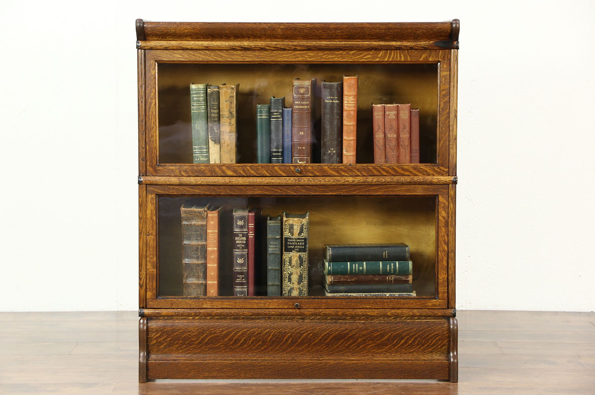Oak 1900 Antique 2 Stack Lawyer Bookcase, Original Glass, Signed Macey