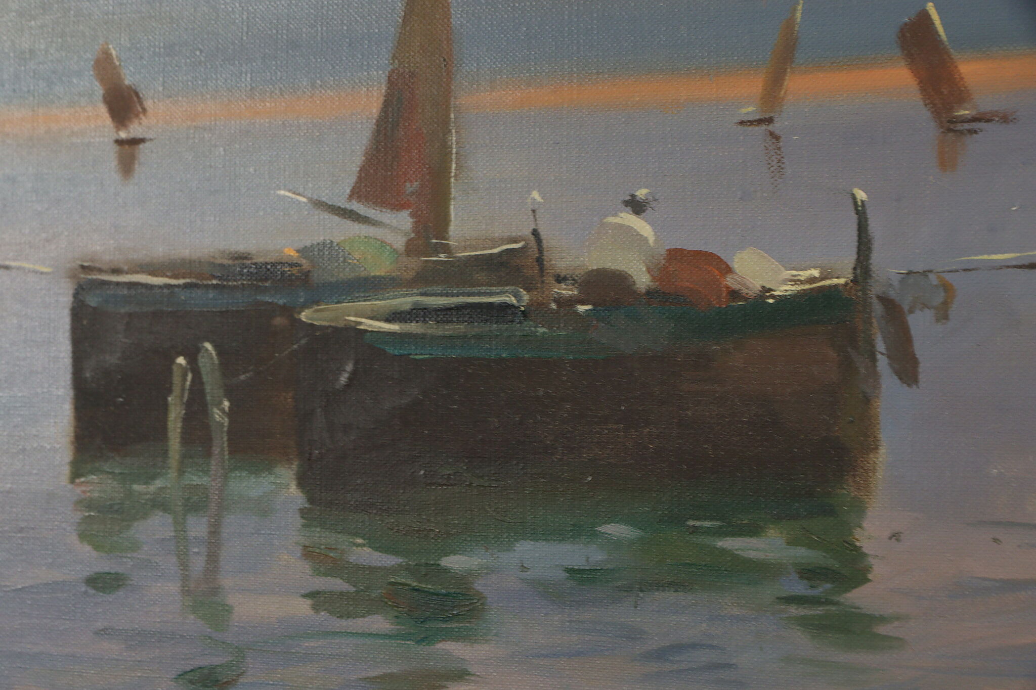SOLD - Italian Boat and Shore Original Oil Painting on Canvas, De Luca ...