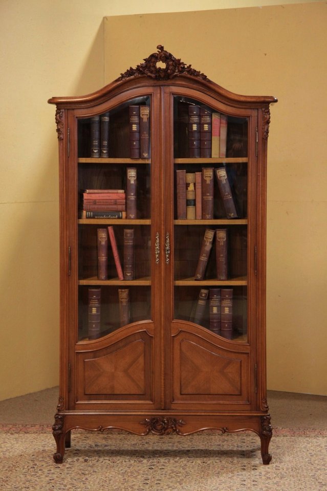 French Carved Walnut Bookcase, Curio Display