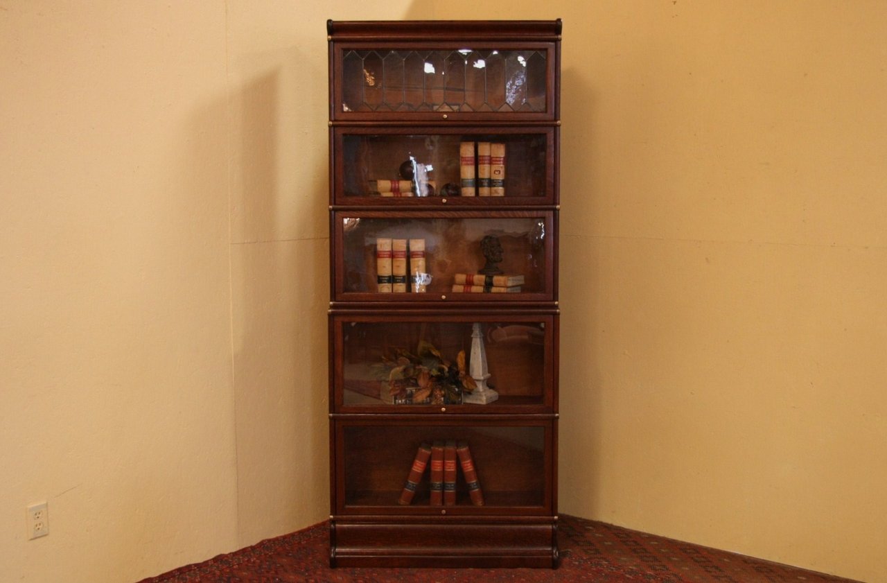 Globe Wernicke 5 Stack Lawyers Bookcase Leaded Glass