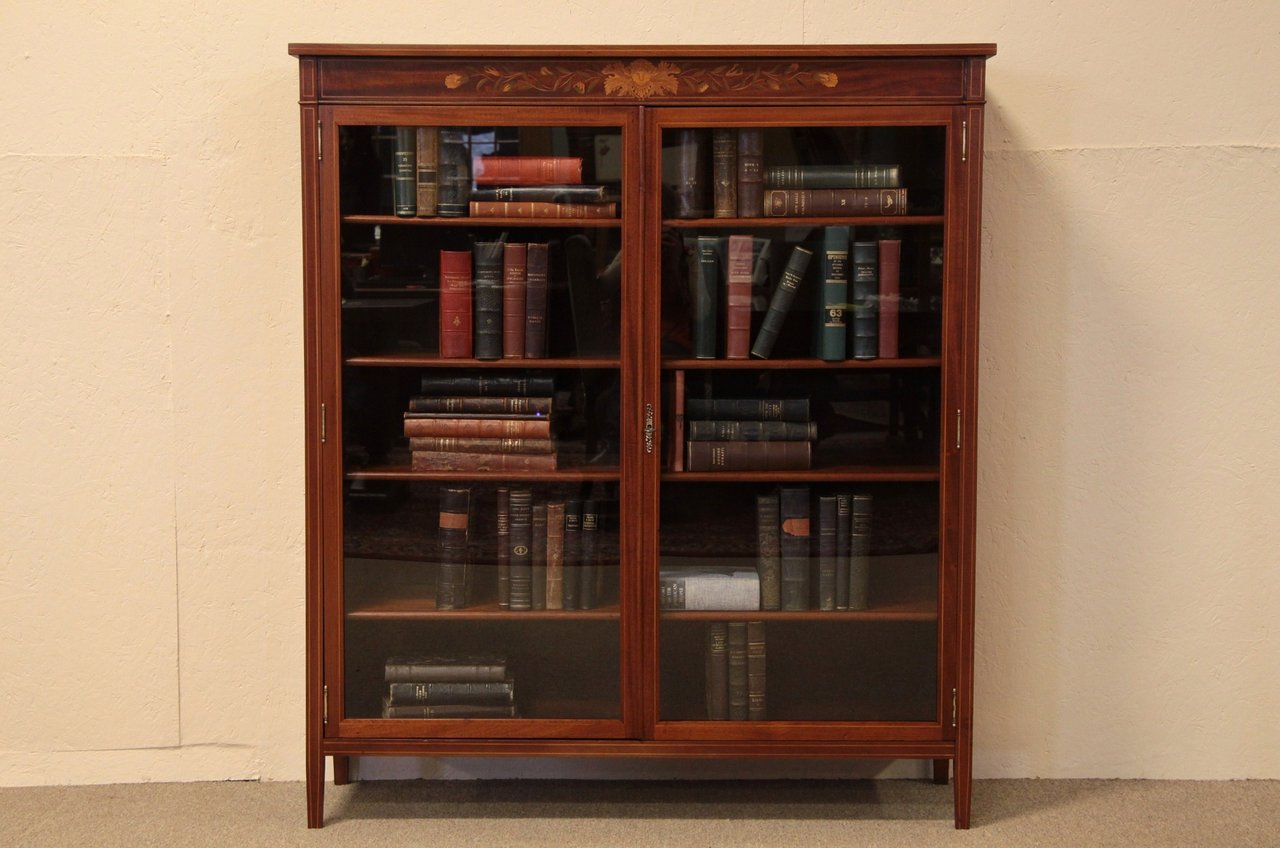 Mahogany Bookcase with Glass Doors,and Marquetry