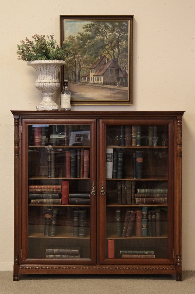 Victorian Carved Oak Bookcase, Glass Doors