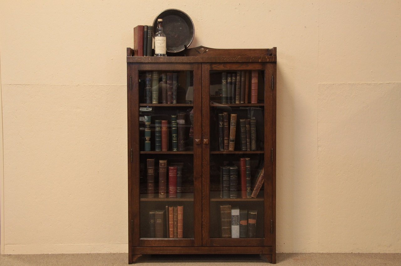Arts & Crafts Mission Oak Bookcase, Glass Doors