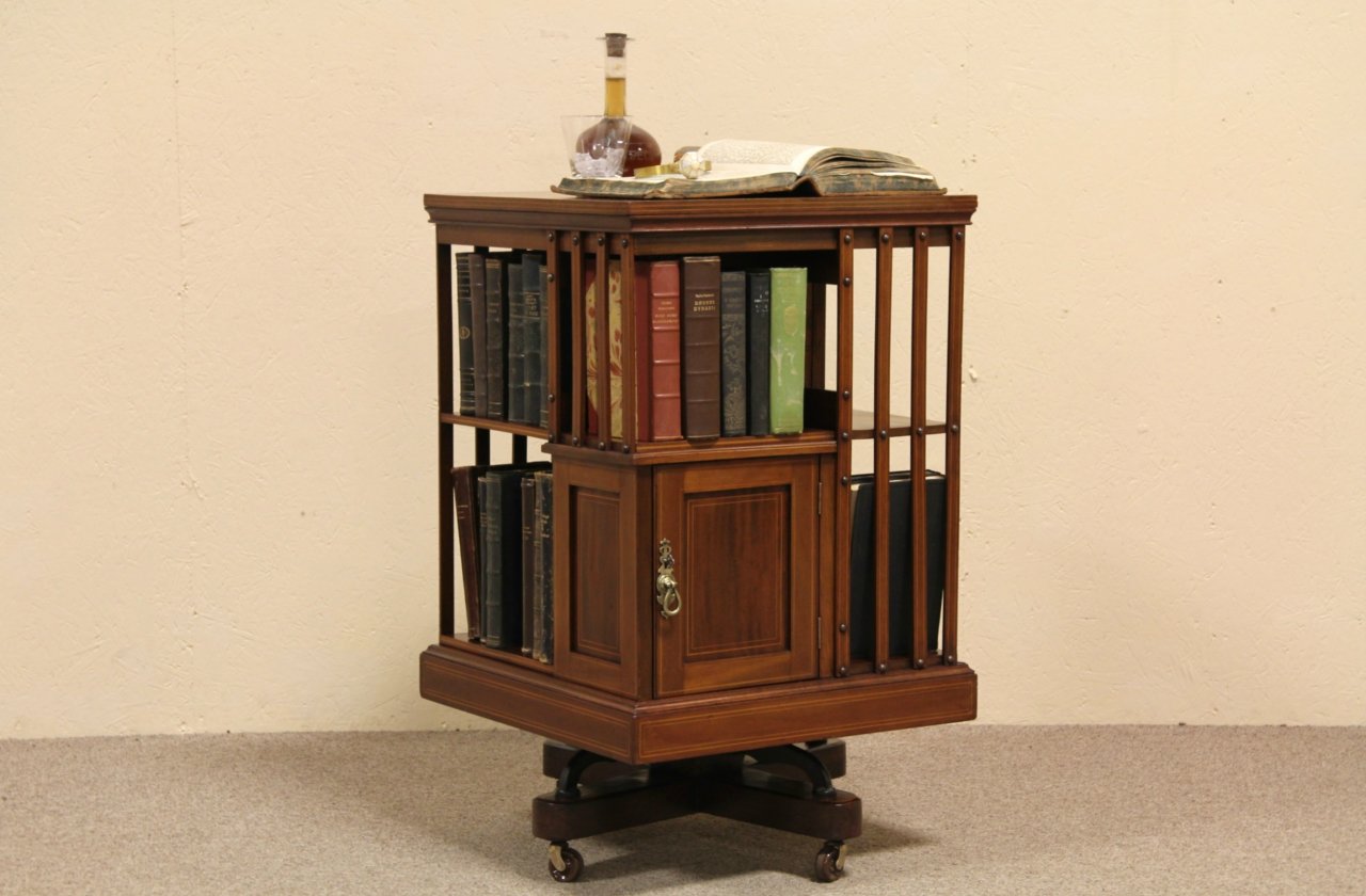 Spinning Antique Chairside Bookcase