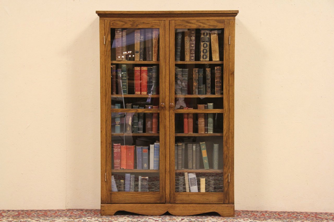 Oak Bookcase or Display Glass Doors
