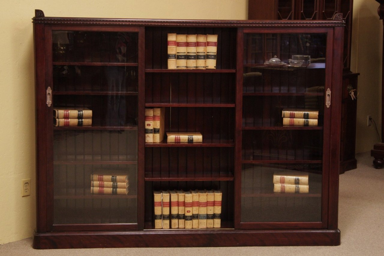Triple Antique Bookcase, Sliding Glass Doors