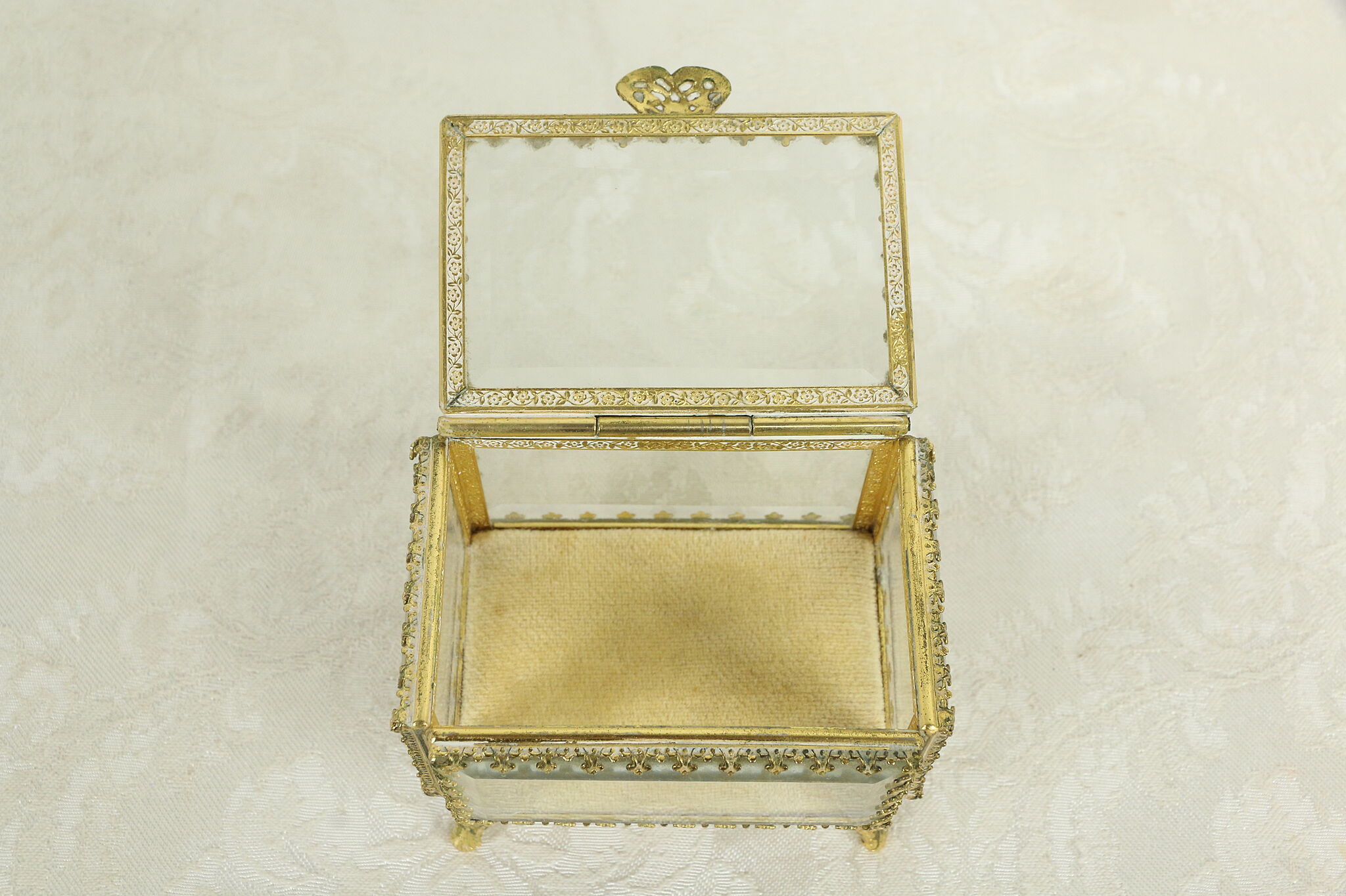 Gold Plated Beveled Glass Vintage Jewelry Box Signed Stylebuilt