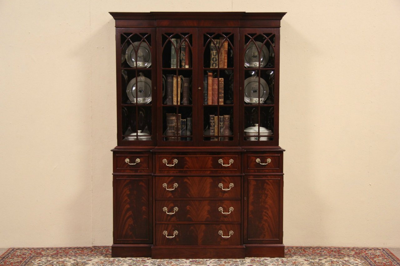 Breakfront 1940 Vintage Traditional Mahogany Bookcase China Desk