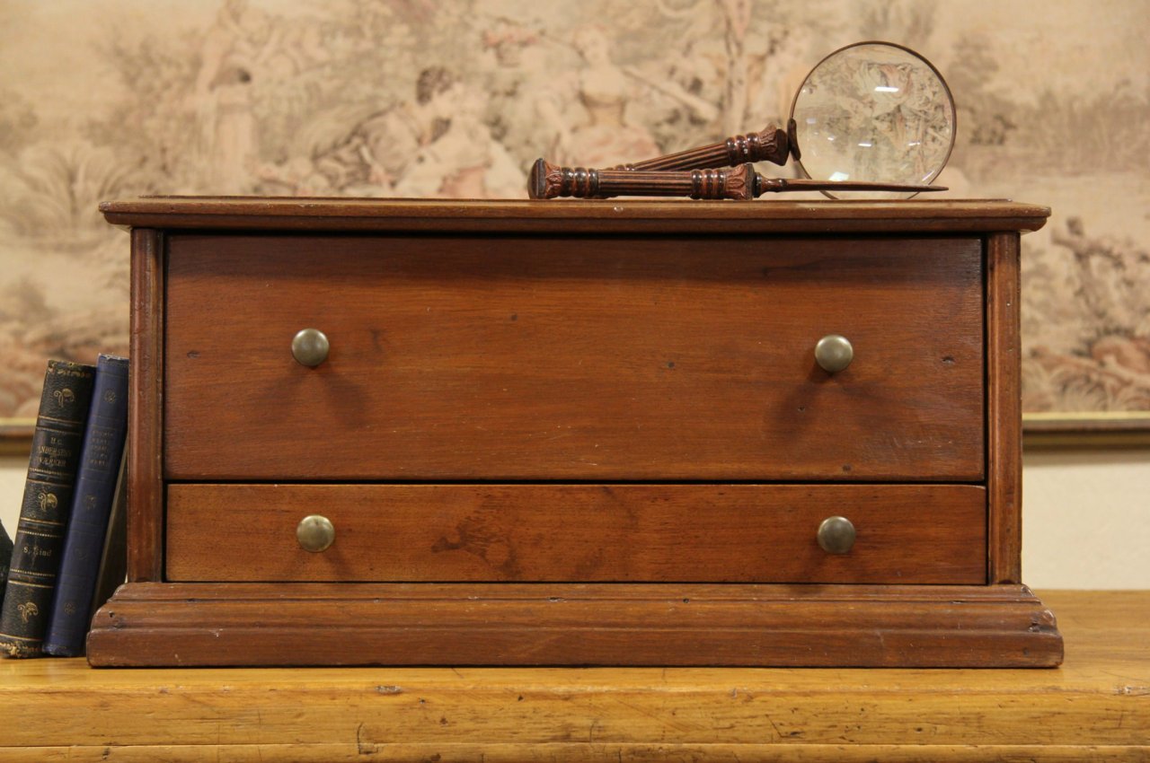 Tabletop 2 Drawer 1900 Collector or Jewelry Chest
