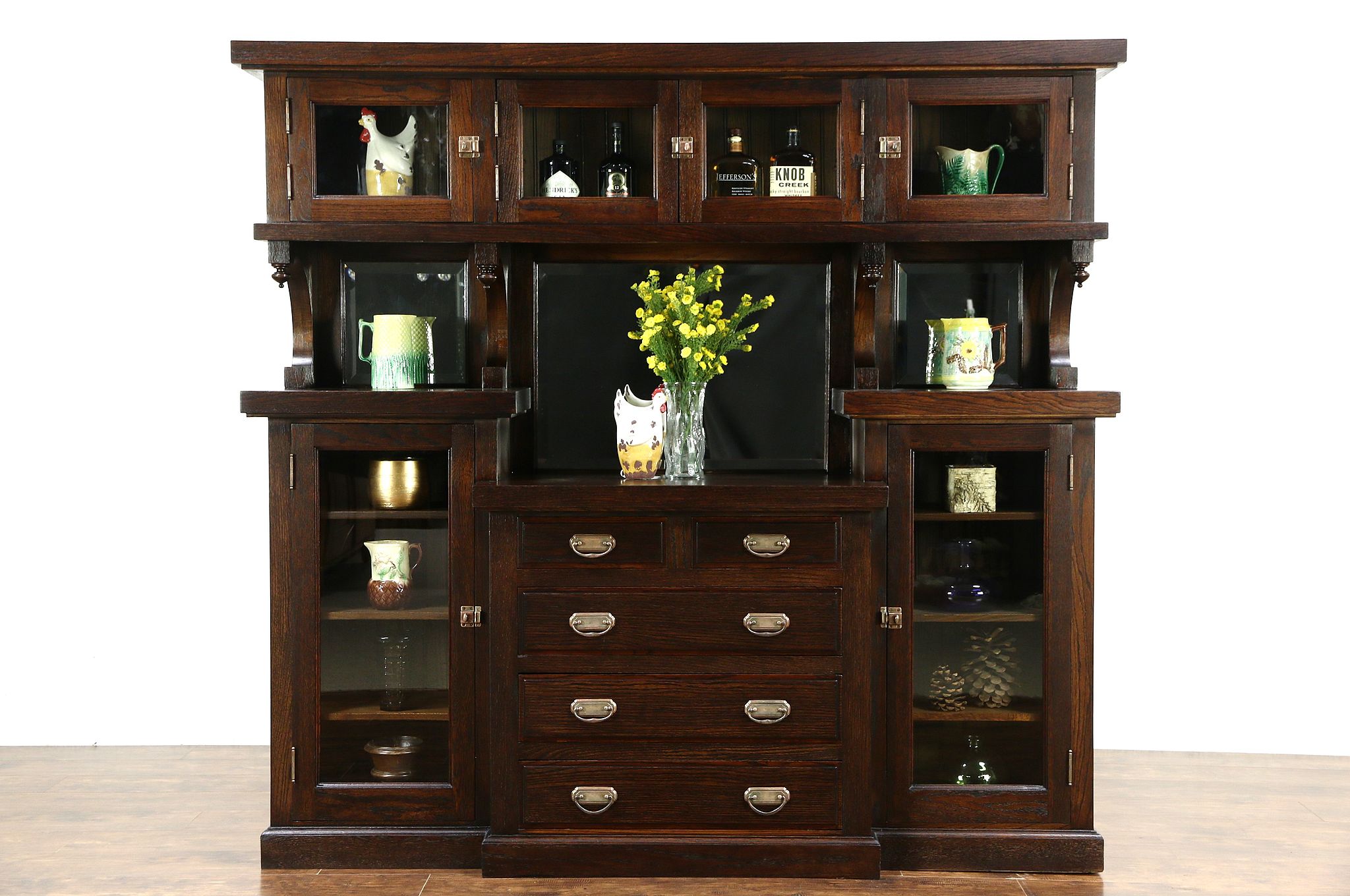 Sold Arts Crafts Mission Oak Antique Sideboard Back Bar W
