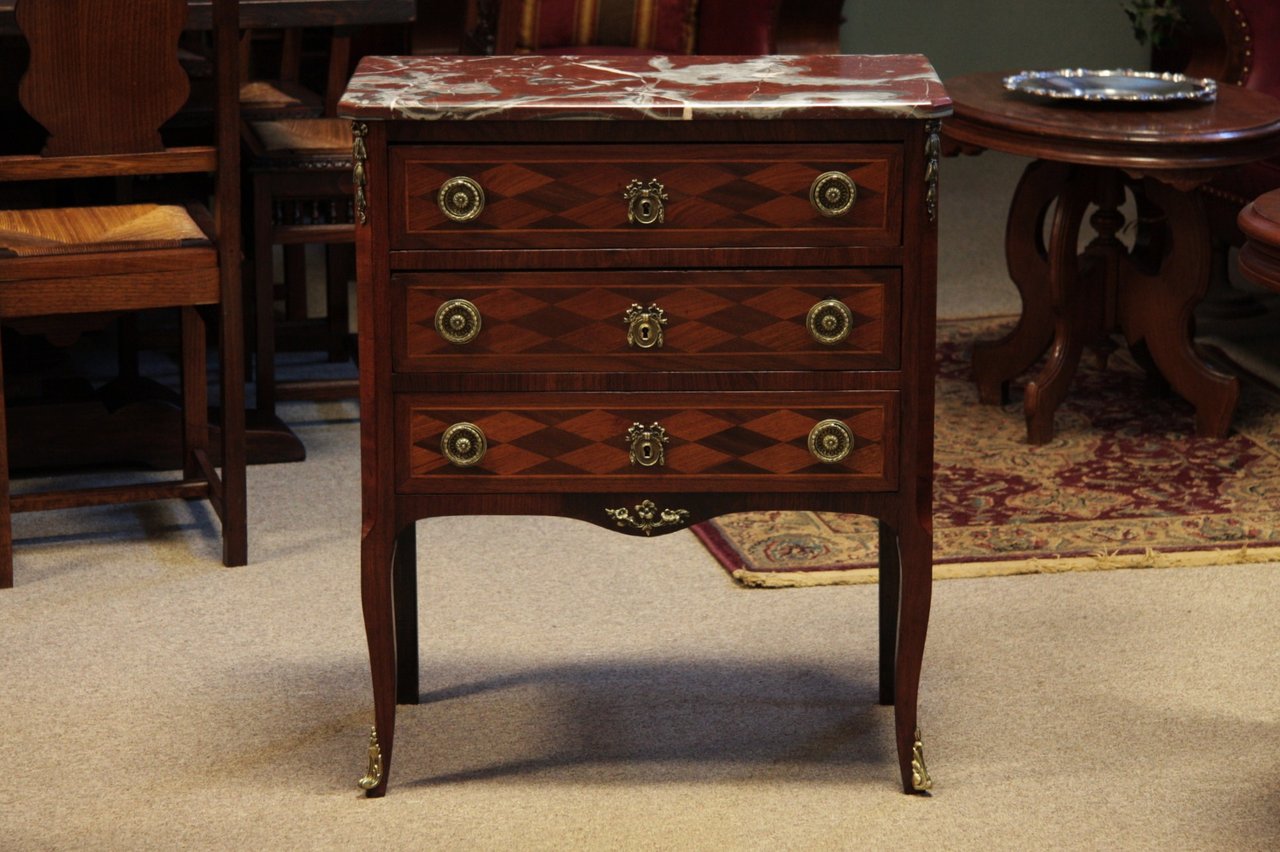 French Marble Top Marquetry Chest or Dresser