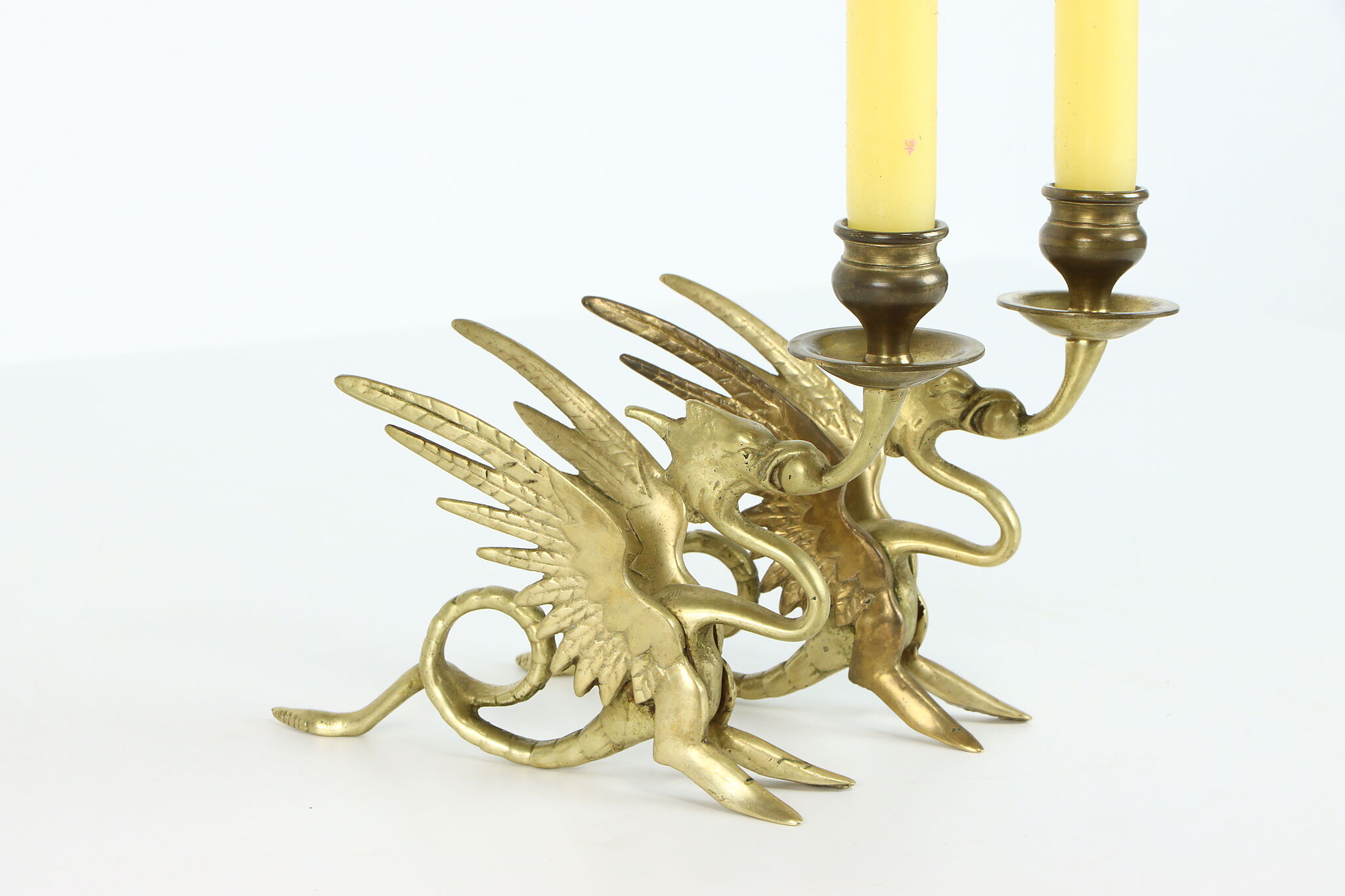 Vintage French Griffin Brass Candle Holder Dragon Gothic
