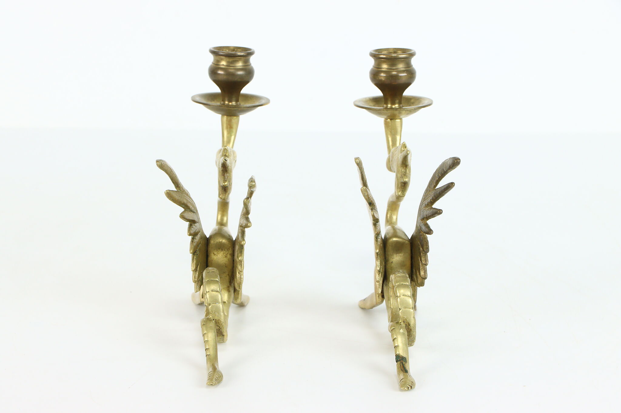 Vintage Brass Dragon Candle Holder Set Lot of 2 Griffin Gothic Mid Century  Art