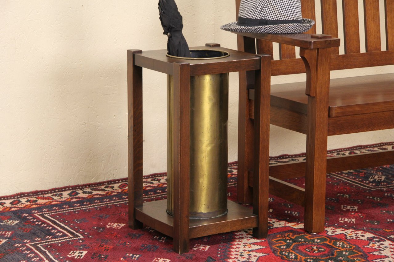 Arts & Crafts Mission Oak 1905 Antique Umbrella Holder & Cane Stand