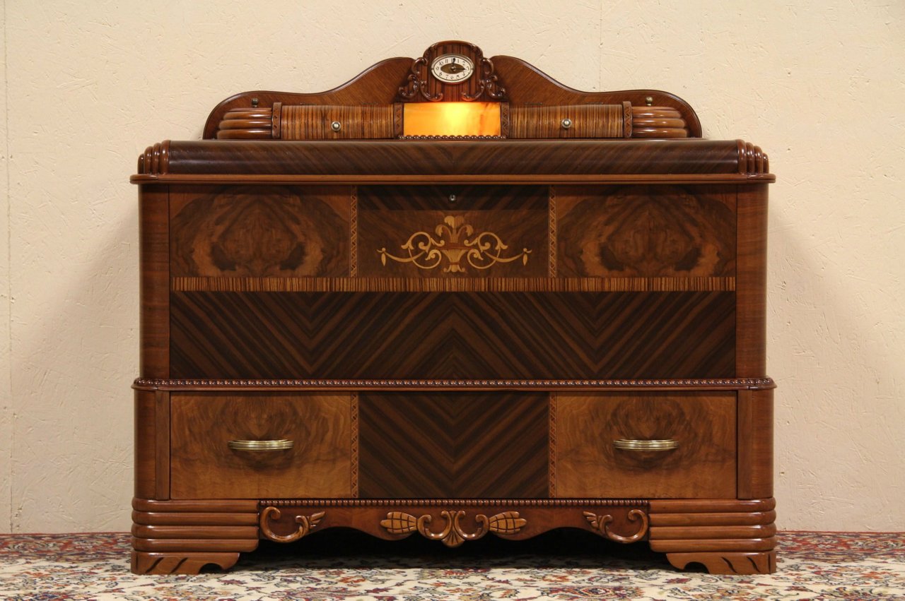 Art Deco Cedar Chest, Clock & Jewel Boxes