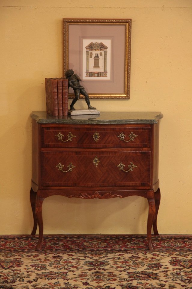 Swedish Marble Top Bombe Marquetry Chest