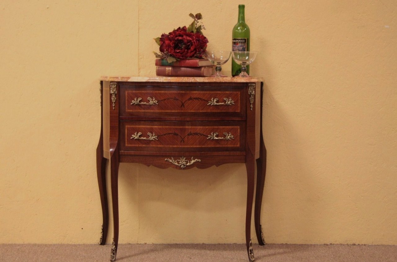 French Marble Top Marquetry Chest