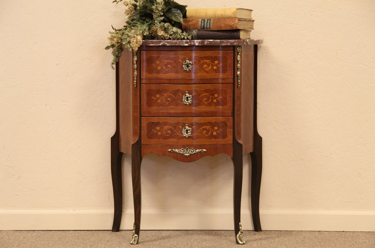 French Marquetry Marble Top Chest or Nightstand