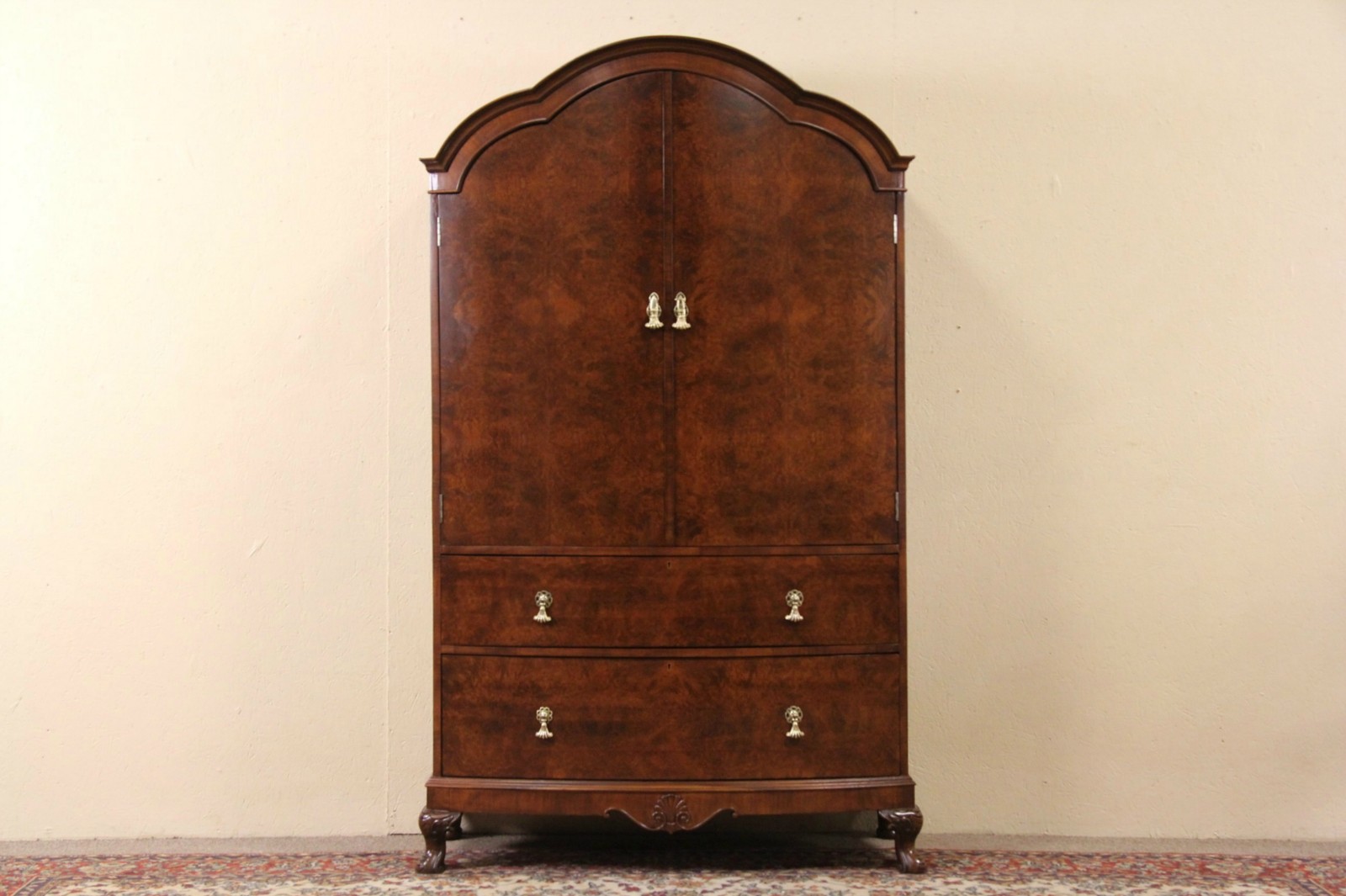 Italian 1915 Antique Burl Chifferobe, Armoire, Tall Chest or Wardrobe