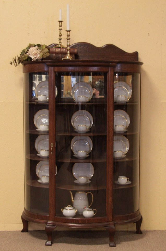 Victorian Oak Curved Glass China