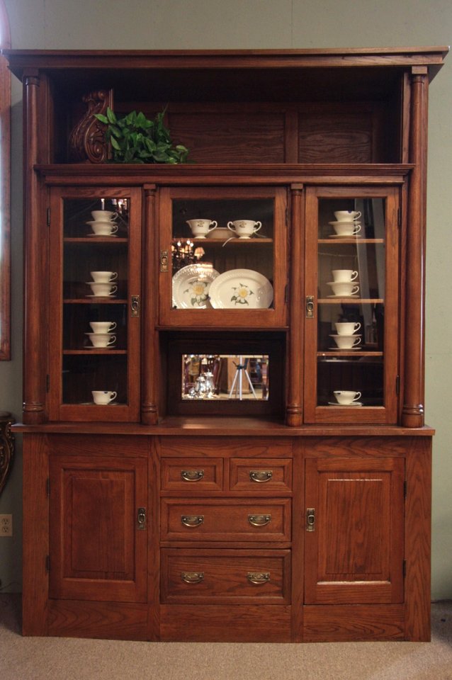 Antique 1895 Oak Arts Crafts China Sideboard