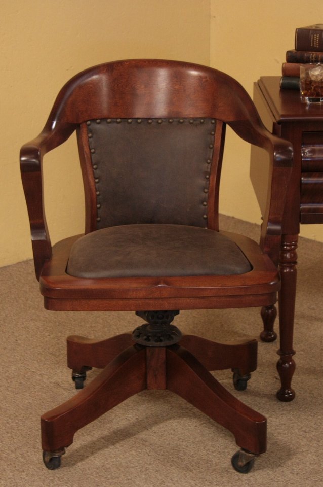 Swivel Desk Leather Antique Armchair