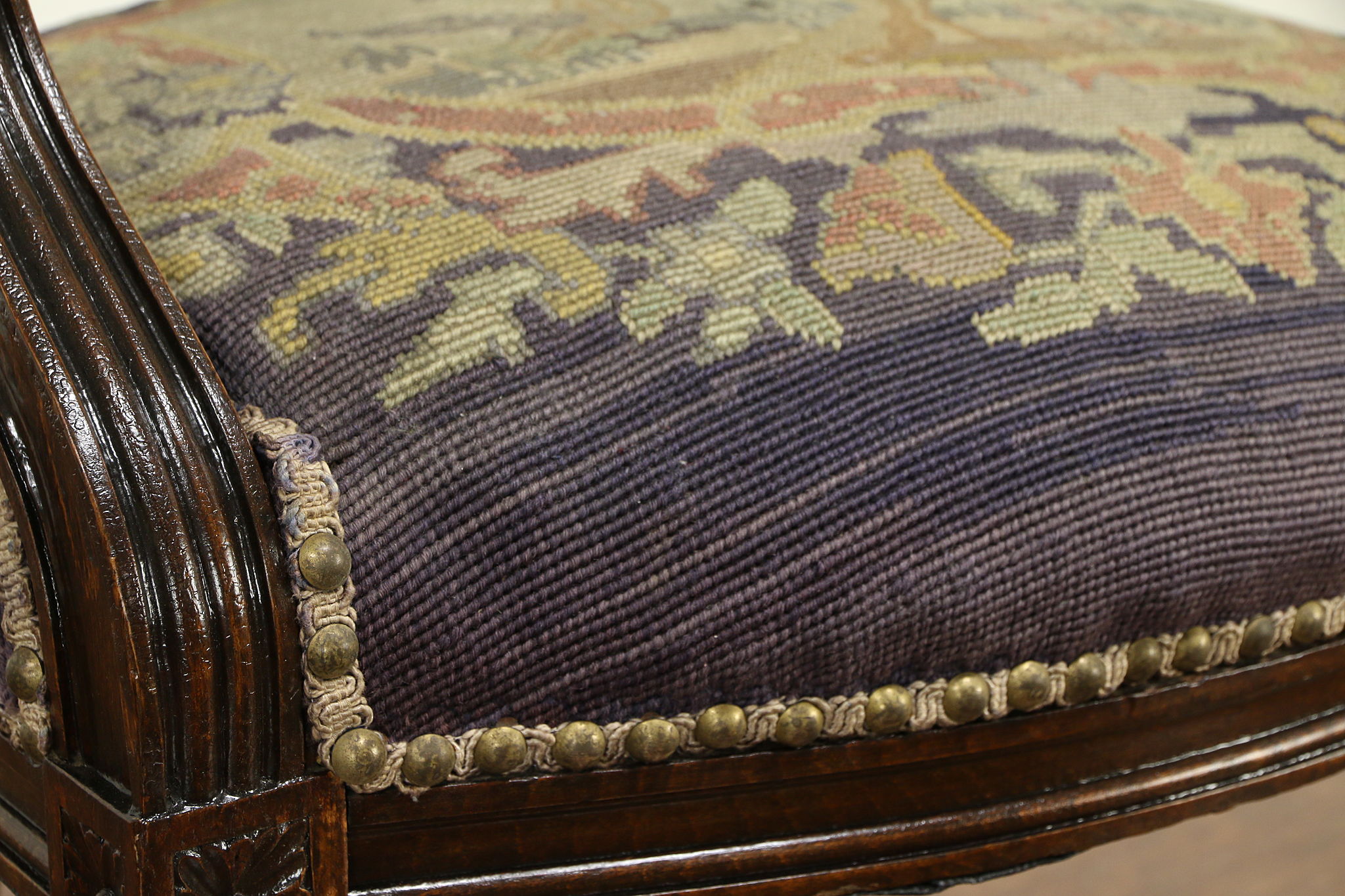 French Antique Louis XVI Style Chair Needlepoint & Petit Point Upholstery