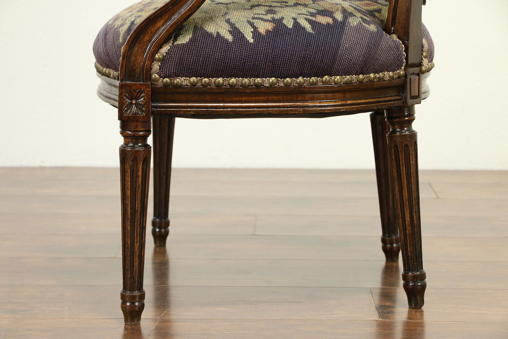 French Antique Louis XVI Style Chair Needlepoint & Petit Point Upholstery