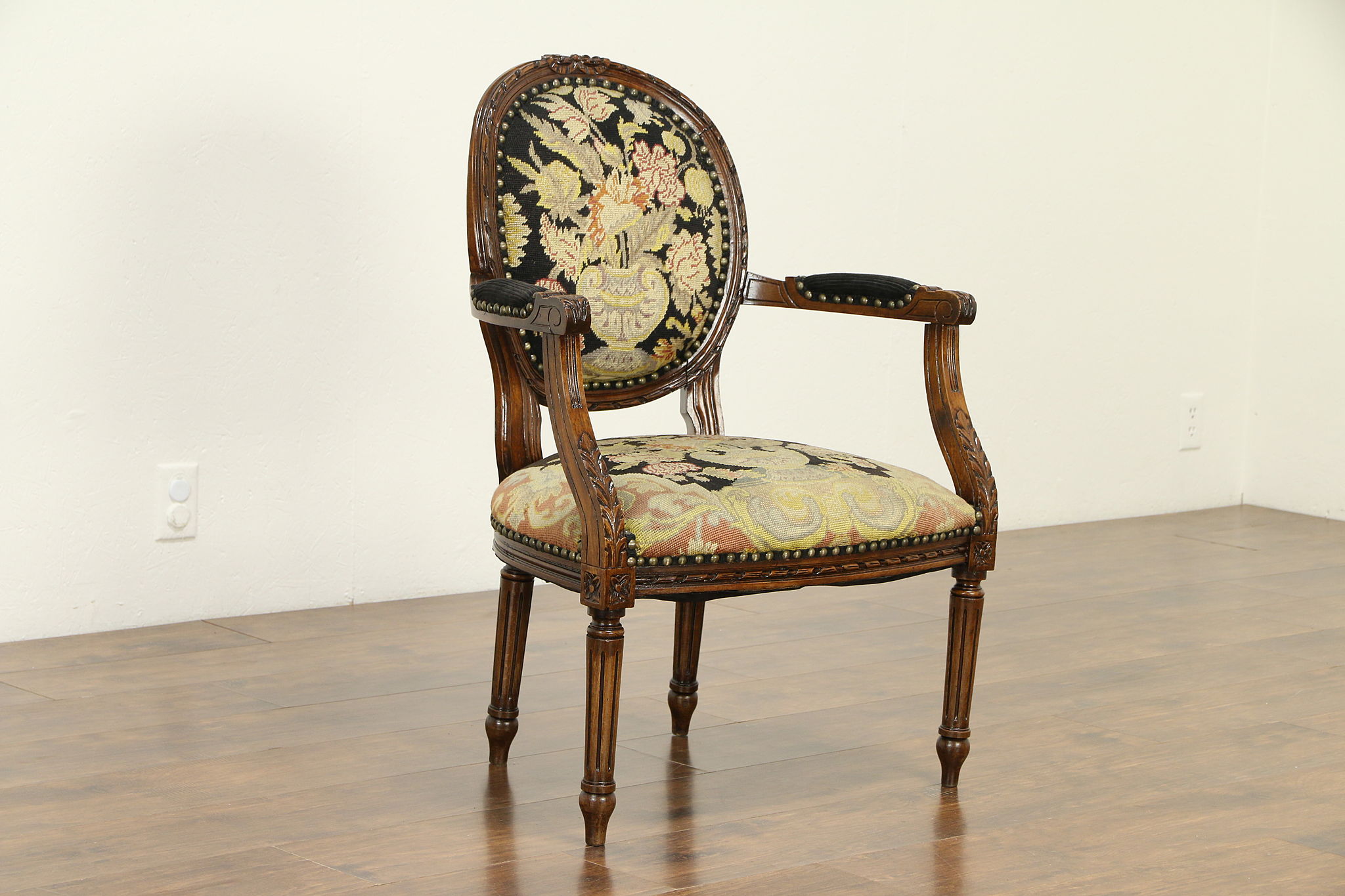 Louis XVI Style Arm Chair with Needlepoint Upholstery