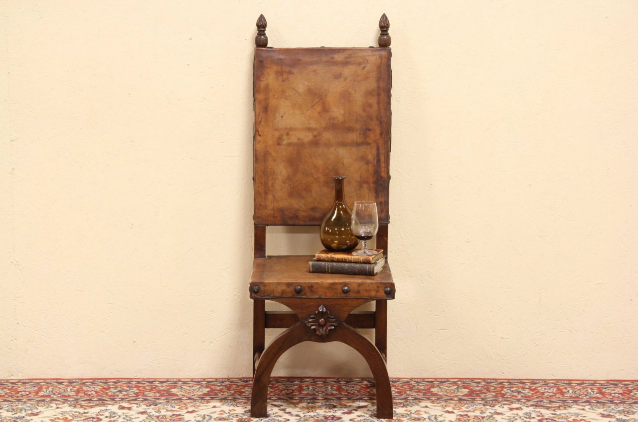 Spanish Carved Leather Antique Chair