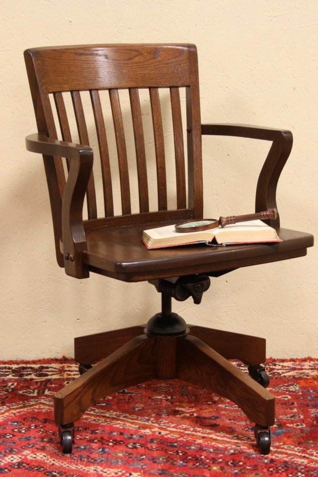 Swivel Oak 1920 Adjustable Antique Desk Armchair