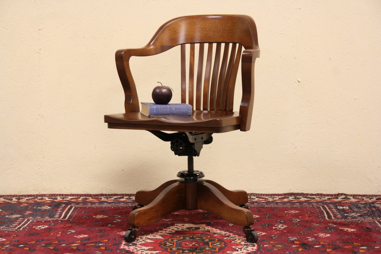 Swivel 1915 Antique Adjustable Desk Armchair
