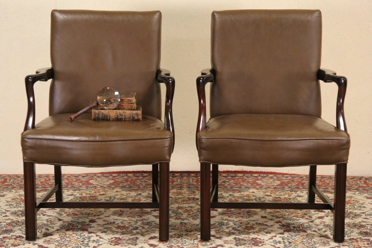 Vintage Pair of Kittinger Leather Mahogany Chairs