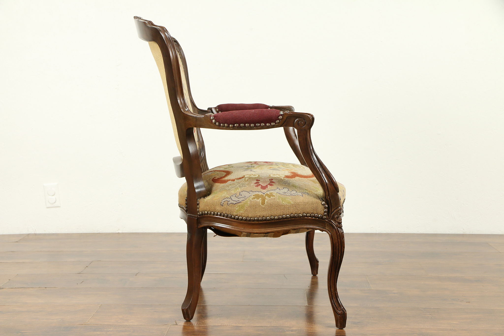 French Antique Louis XVI Style Chair Needlepoint & Petit Point Upholstery