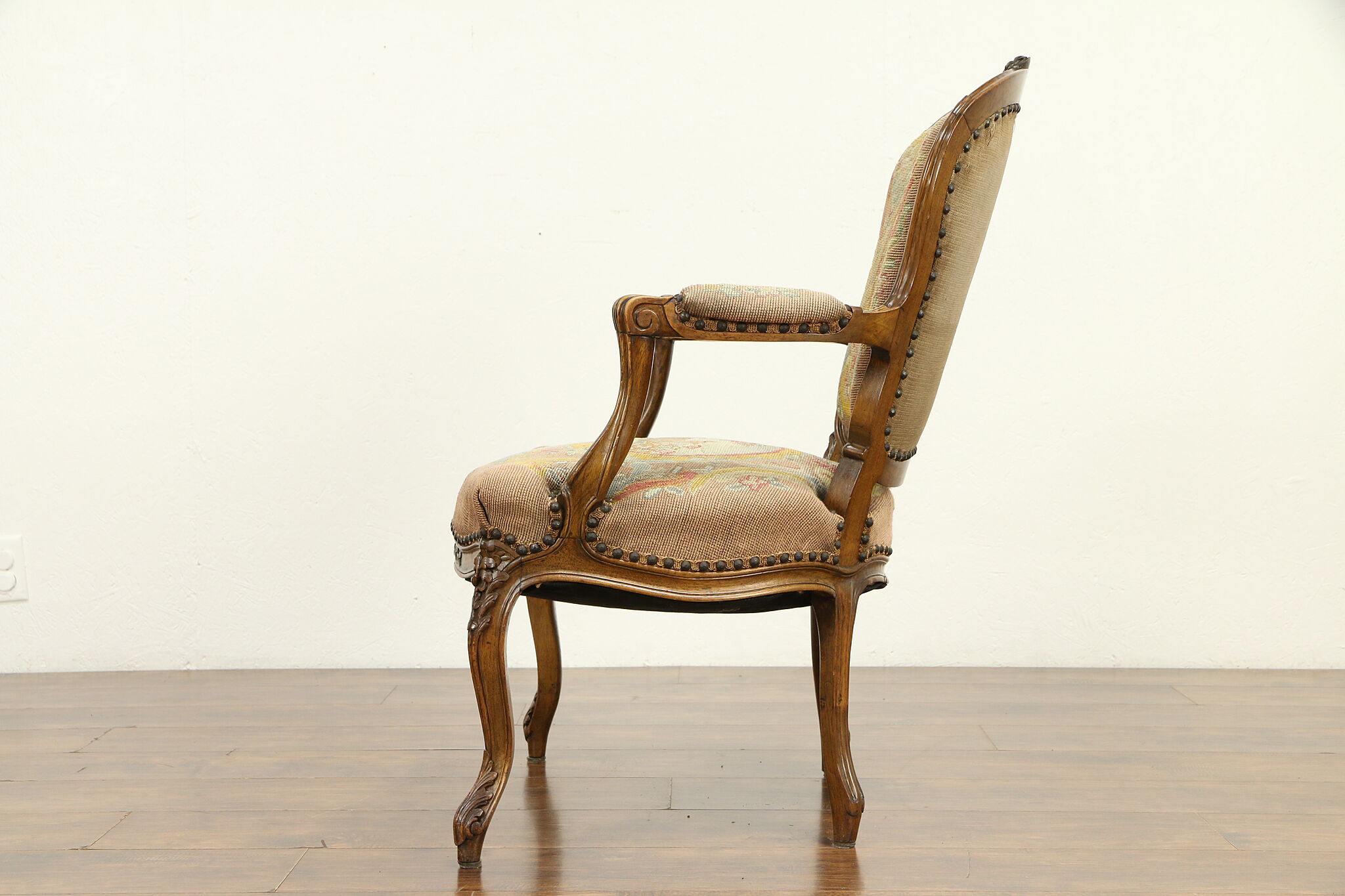 Country French Antique Chair, Handstitched Needlepoint