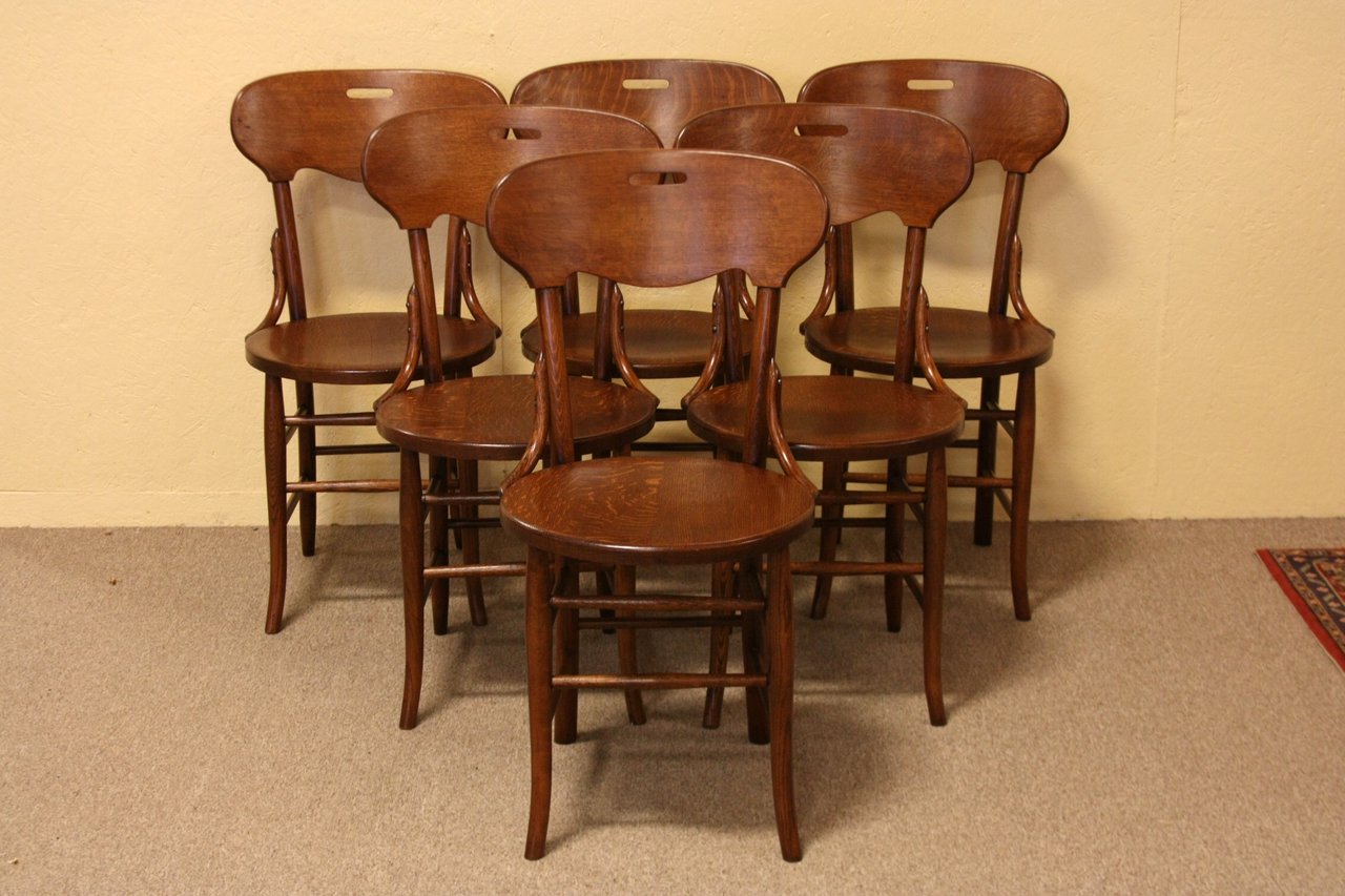 Set of 6 Solid Antique Quartersawn Oak Dining Chair
