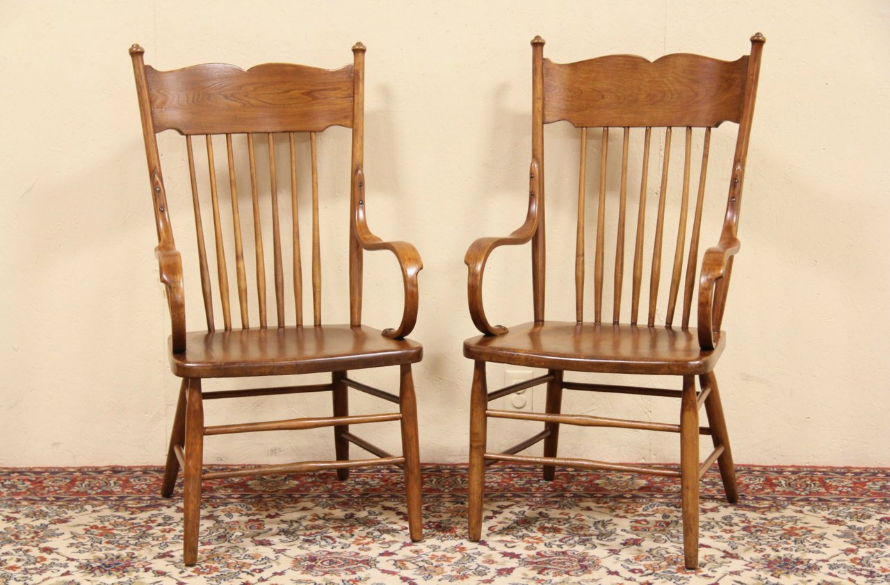 Pair 1900 Antique Courthouse Armchairs