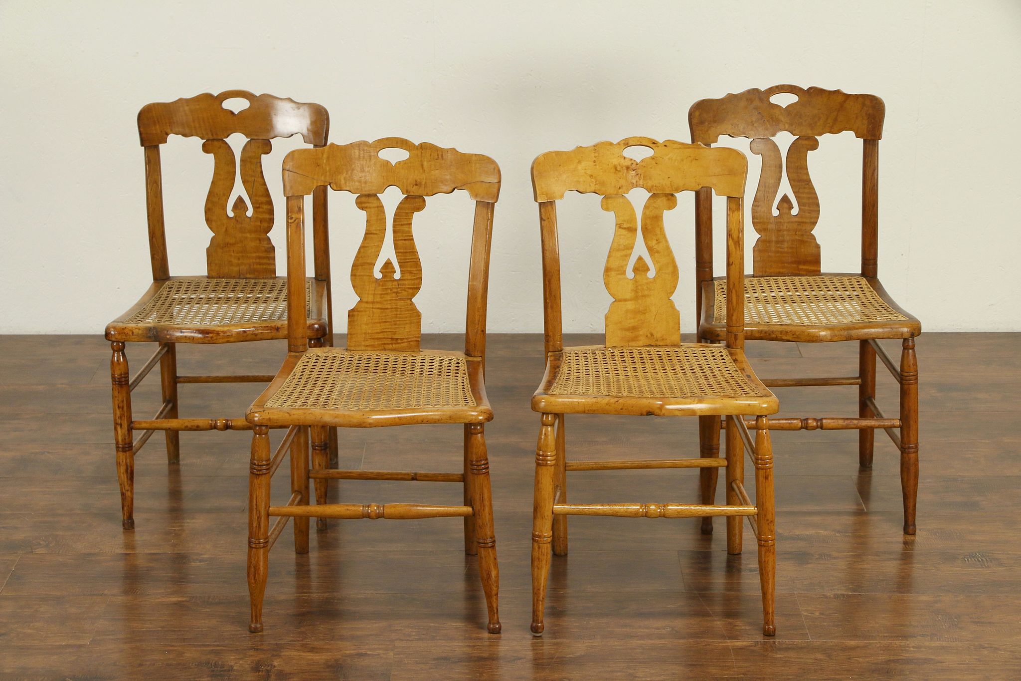 Curly Maple Antique 1825 Lyre Back, Harp Back Dining Room Chairs