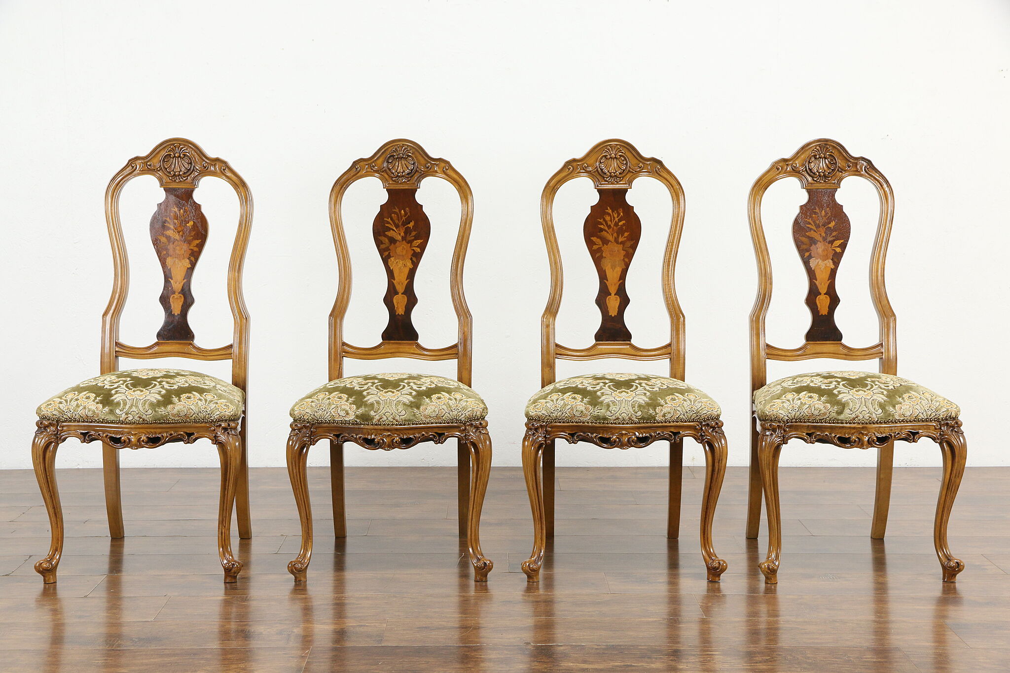 Set of 4 Antique Italian Dining or Parlor Chairs, Marquetry
