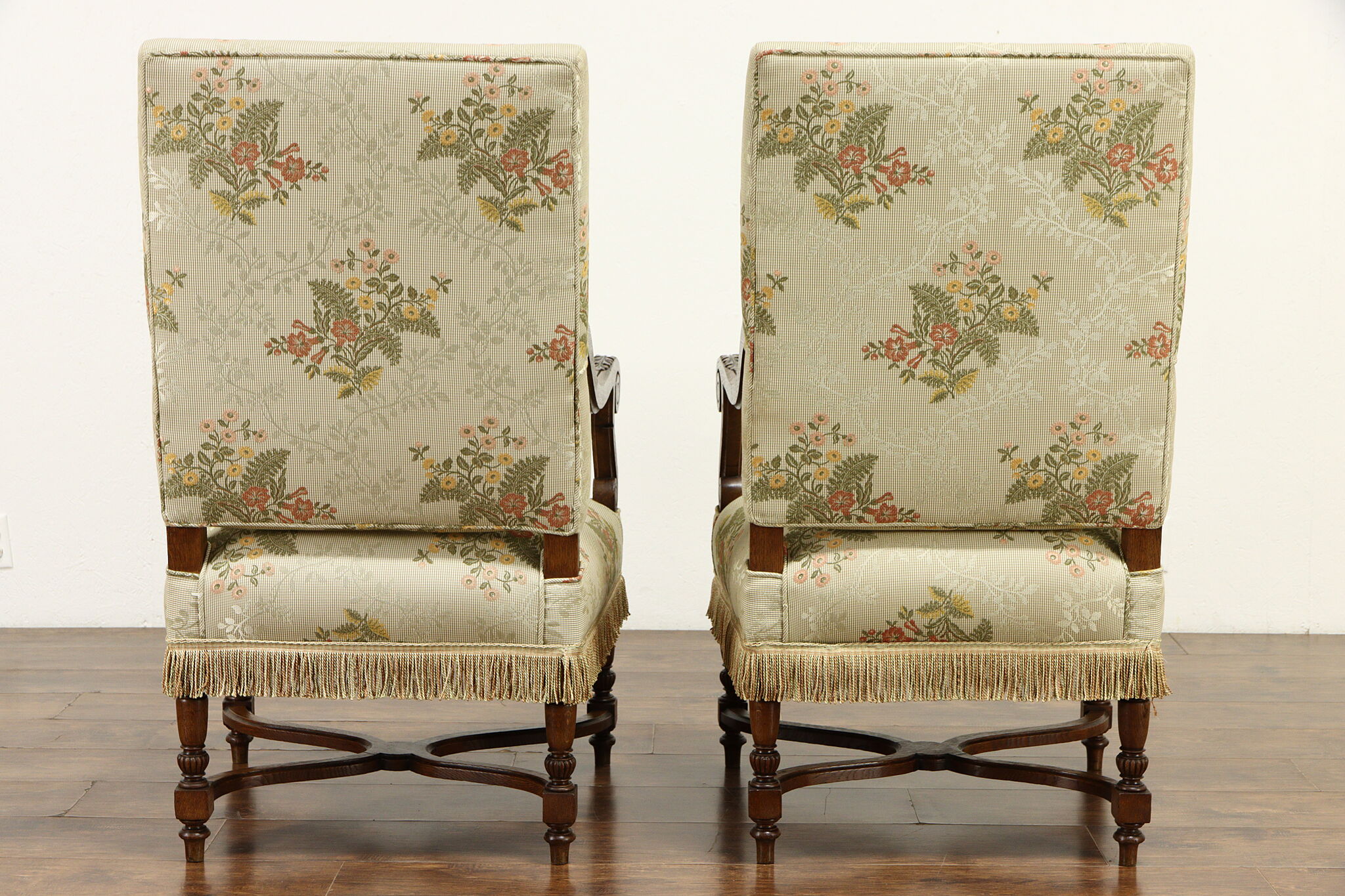 Pair Antique French Louis XIII Armchairs with Tapestry Upholstery