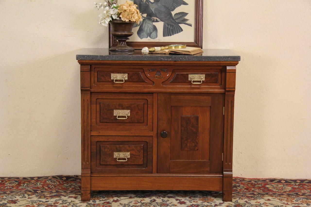 Eastlake 1885 Antique Marble Top Small Chest, Nightstand or Commode