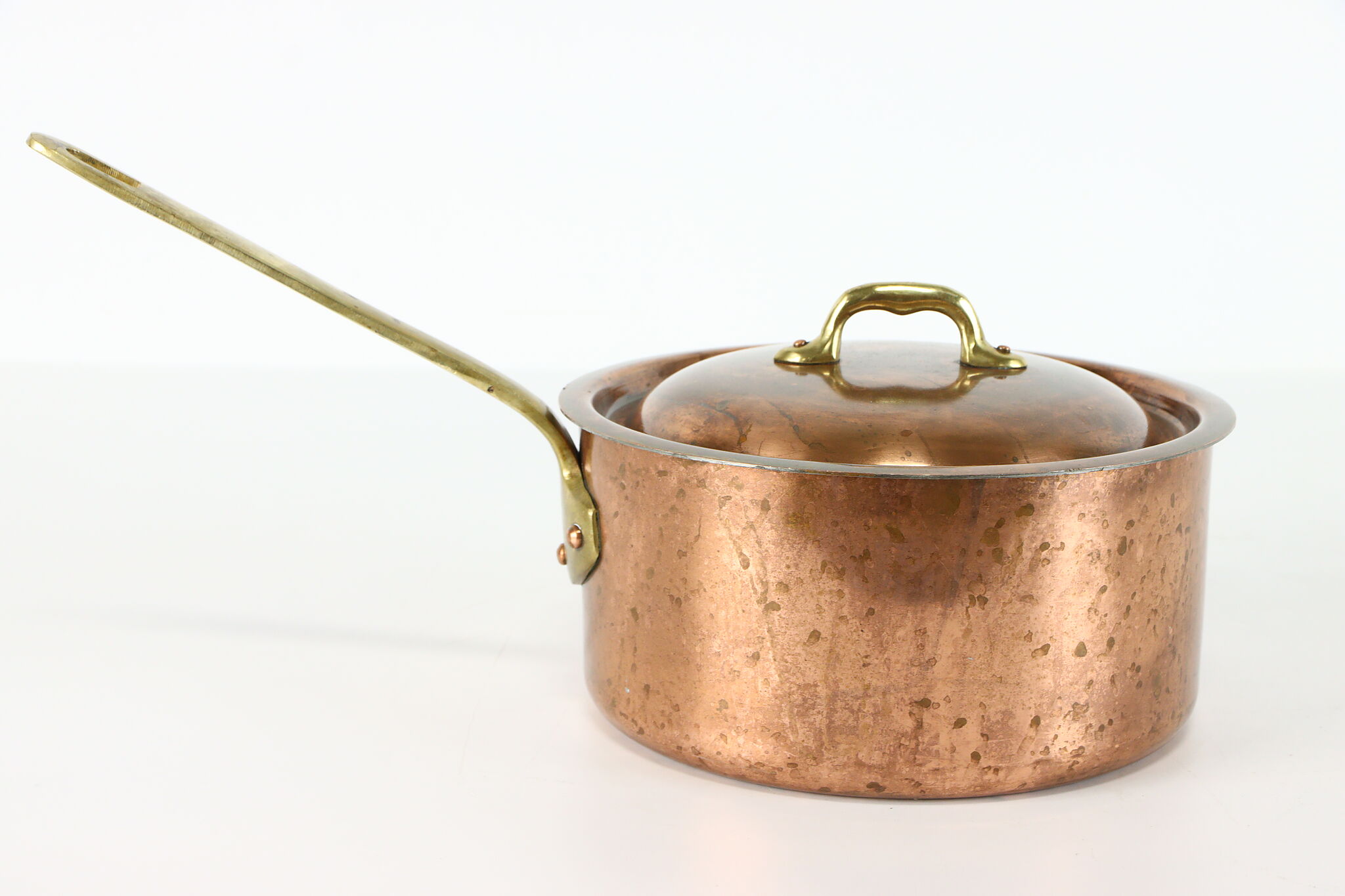 Farmhouse Vintage Solid Copper Sauce Pot with Lid, Copral Portugal