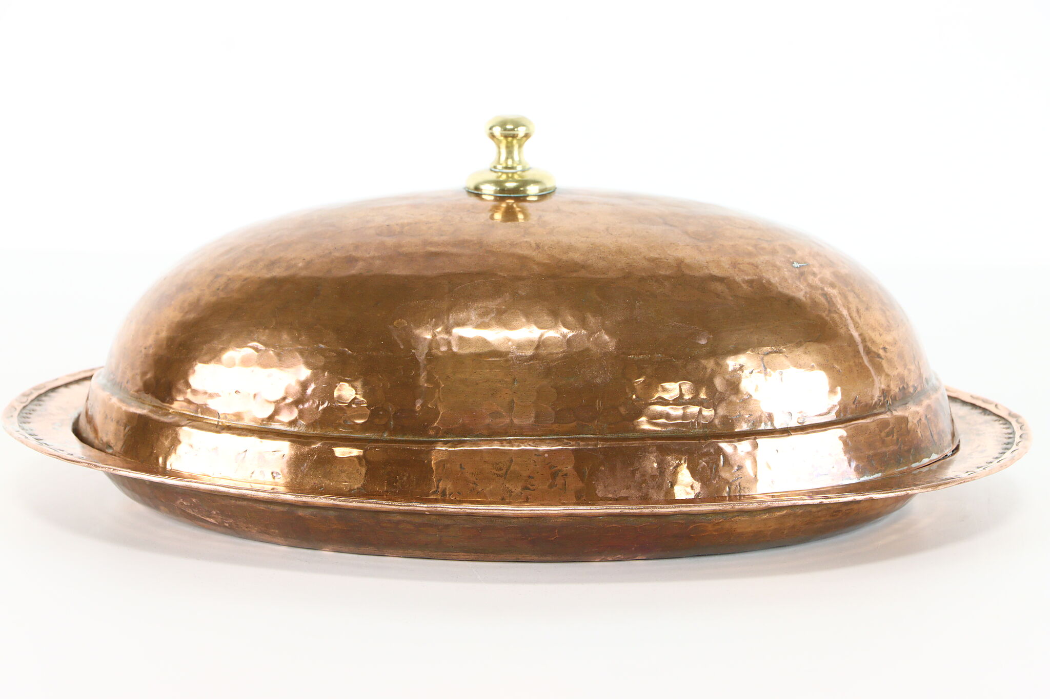 Copper Hand Hammered Vintage Farmhouse Oval Serving Platter with Dome Lid