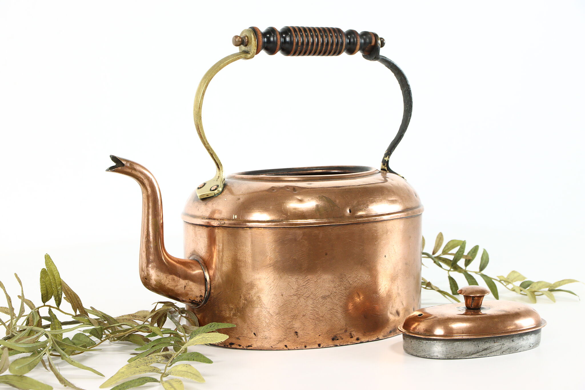 Vintage Copper Tea Kettle Wood Handle Dome Shape /rb – Pathway Market GR