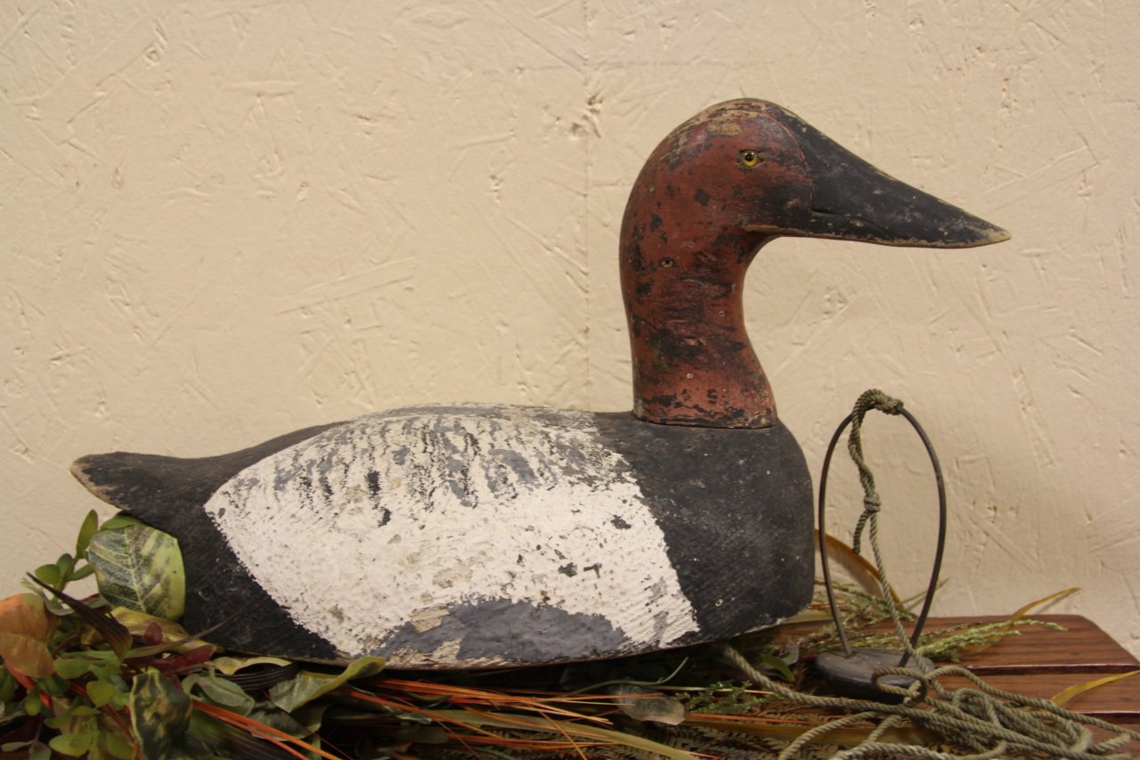 Carved Weighted Wisconsin Duck Decoy, Glass Eyes