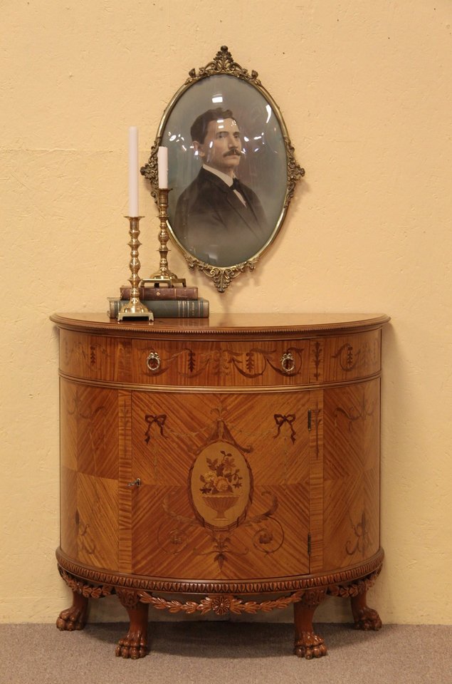 Satinwood Marquetry Demilune or HalfRound