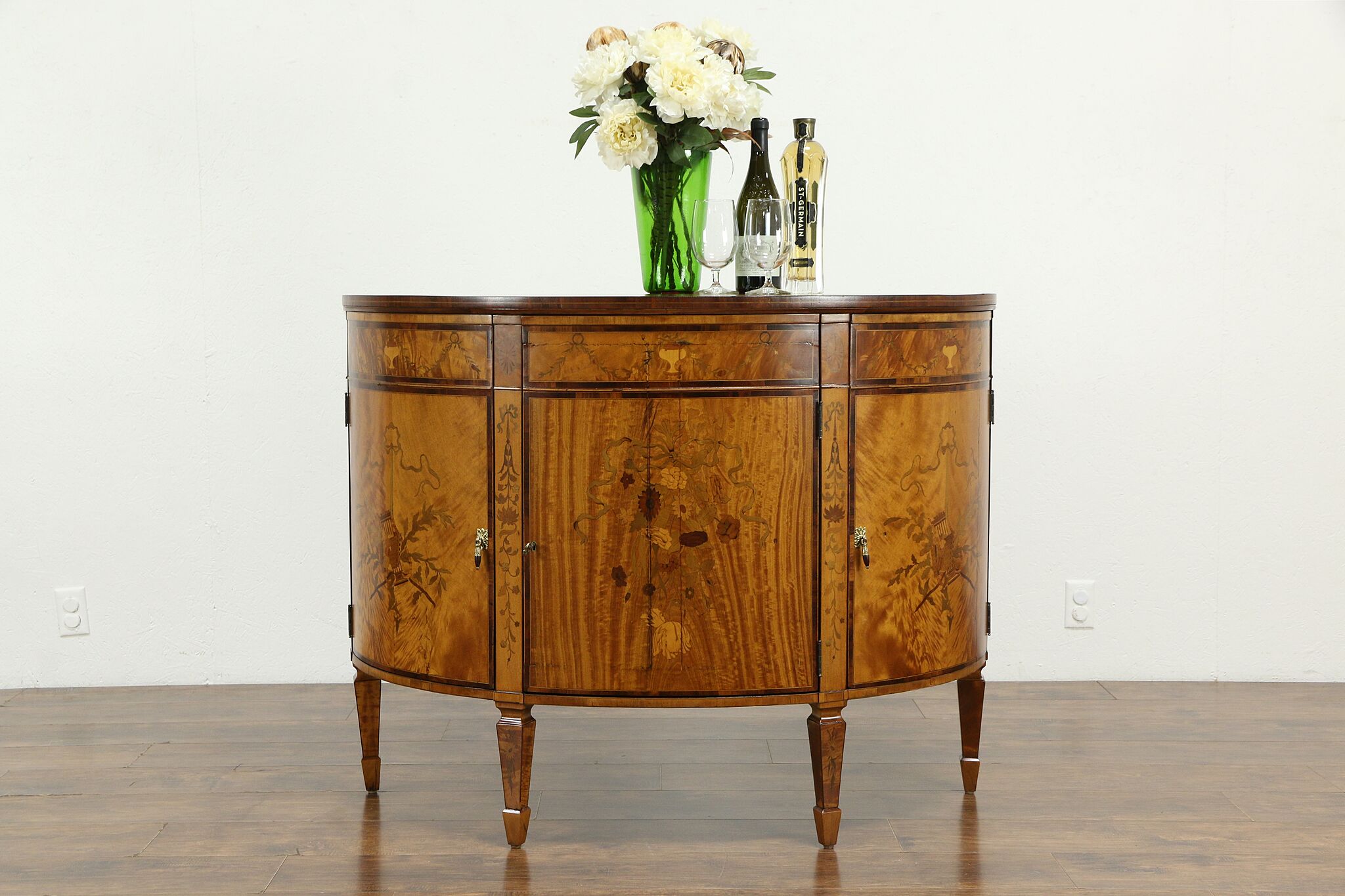 Italian Marquetry Console Cabinet